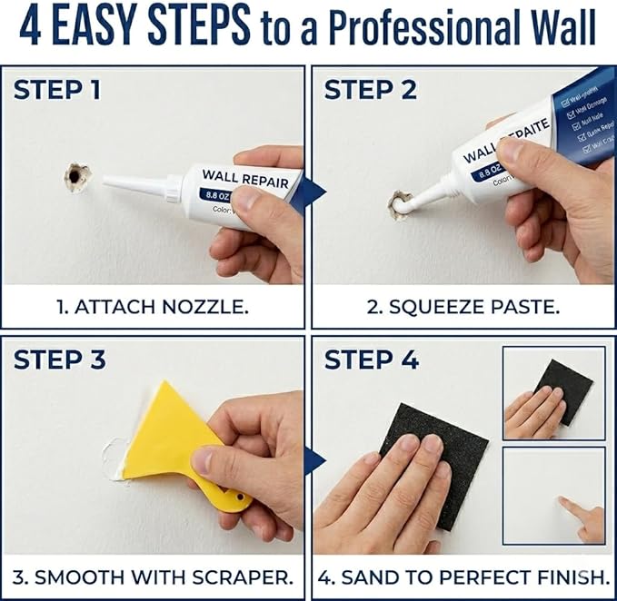 Efficient Drywall Repair Kit with Scraper, Wall Mending Agent for Holes & Cracks, Quick Drying Drywall Patch Paste Multi-Functional Kit for DIY Home Fix (2 pcs)