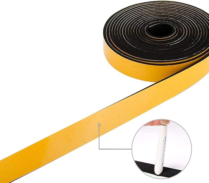 Adhesive Foam Tape 3-Pack, 1/4 Inch Wide X 1/8 Inch Thick, High Density Weather Stripping for Doors & Windows, Seal Strip with Sliding Door Design, 59 Feet Total (19.7ft x 3 Rolls)