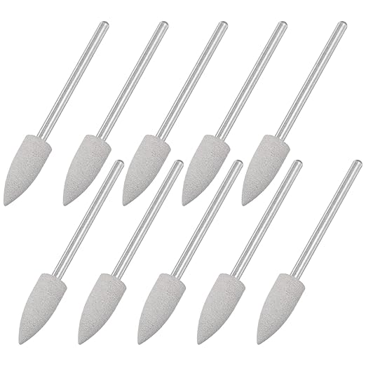 M METERXITY 10-Pack Polishing Bit Buffing Wheel, 0.23 Inch(6mm) Dia Silicone Pointed Polishing Kit Sanding Bits for Jewelry/Bone Products/Jade Carvings, Rotary Tool 150 Grits [Grey]