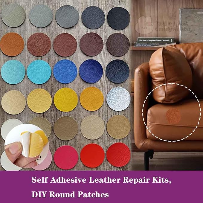 Round Leather Repair Patch for Furniture, Tape Self Adhesive for Couches Car Seat Sofa Jackets Handbags (OneSize,Blue)