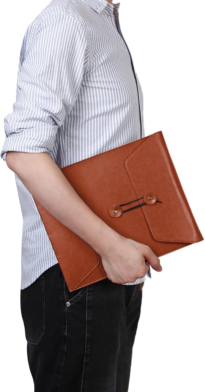 Leather File Folder for Documents,Important Document Folder with String Tie,Laptop Sleeve Notebook Case,Leather File Organizer,A4 Envelopes Filing Folder (Vertical, Brown)