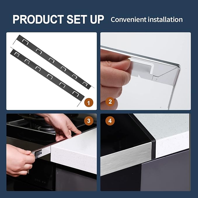 Stove Gap Covers (2 Pack),23.6" Long & 0.4" Wide Stove Counter Side Gap Guards, Oven Gap Filler with Stainless Steel, Heat Resistant and Easy to Clean,Protect Gap Filler Sealing Spills (Black)
