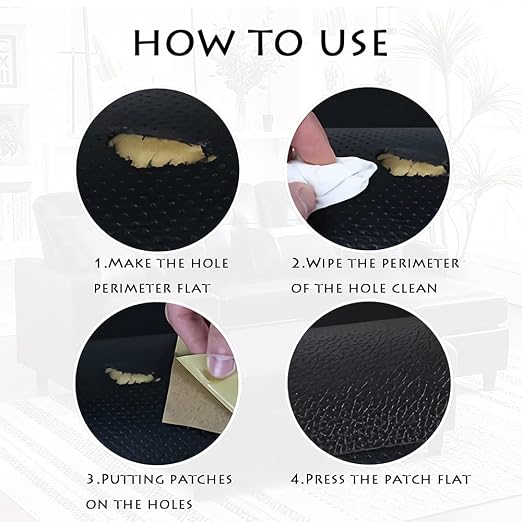 5Pcs 8x12 Inch Black Leather Repair Tape Self-Adhesive Patch for Couch, Sofas, Handbags, Jackets, Furniture, Car Seats