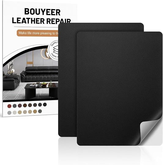 Leather Repair Patch Tape Kit,Self Adhesive Leather Repair for Sofa，Car Seat,Office Chair,Furniture,Jacket,Waterproof Strong Adhesive Vinyl Repair Kit. 8 in x 11 in,Fine Grained Black