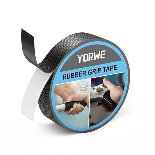 Yorwe Rubber Grip Tape, Ultra-Thin Strong Adhesive Anti-Slip Waterproof Heat Resistant Wear-Resistant Cushion Pad, Making Handles or Contact Surfaces Safer, with Grip and Comfort (Black, 1In x 10Ft)