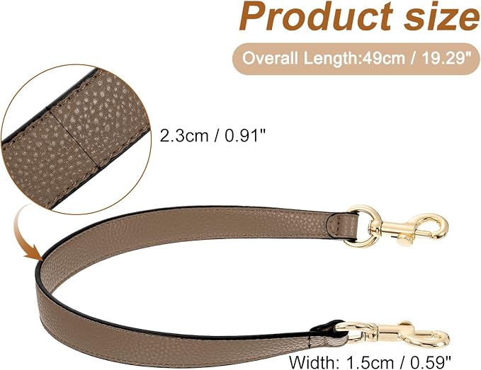 uxcell 19.29 Inch PU Leather Short Bag Strap with Clasp, Purse Handles Handbags Replacement Straps for Clutch Bag Underarm Bags, Dark Khaki, Gold Buckle