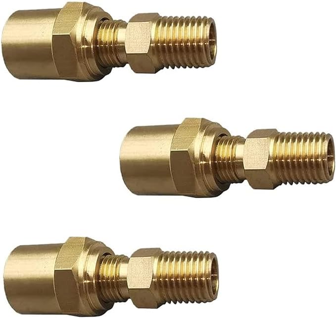 3 Pack Pipe Fitting Adapter of 1/4" NPTF Male x 3/8" Hose ID x 5/8" Hose OD, Pipe Connector Replacement Part, Brass