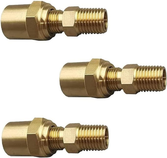 3 Pack Pipe Fitting Adapter of 1/4" NPTF Male x 3/8" Hose ID x 5/8" Hose OD, Pipe Connector Replacement Part, Brass