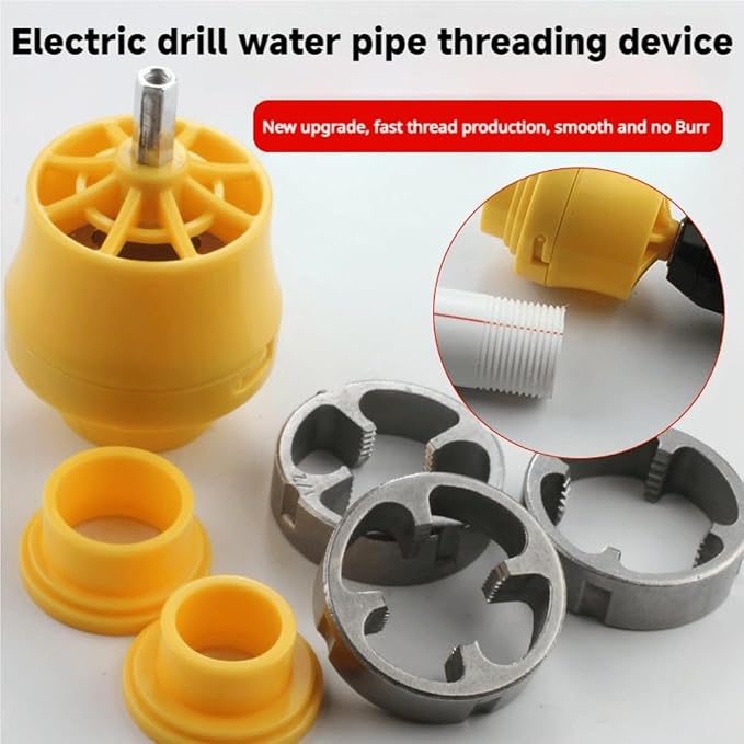 Electric Drill Compatible Pvc Pipe Threader Kit, Pvc Pipe Threader, Pipe Thread Maker Tool For Cutting Pipe Threader with 3 Dies, Plastic Tap Die Set, 1/2", 3/4", 1" (External)