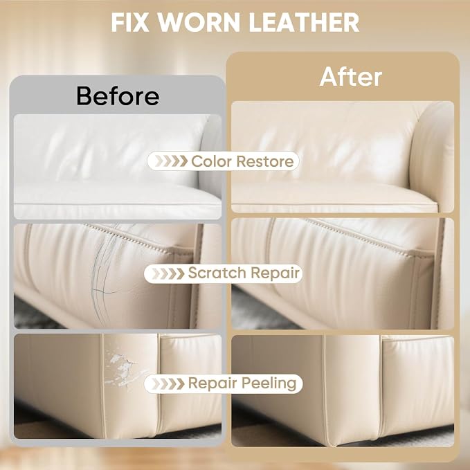 Leather Recoloring Balm, Leather Couch Repair Kit, Leather Restorer for Couches, Leather Scratch Repair, Leather Recoloring Balm for Faded & Scratched Leather Couches (Beige, 12 OZ)