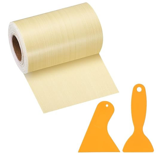 PATIKIL Wood Grain Repair Tape, 3" x 33' Self Adhesive Realistic Wood Tape with Scraper Durable Repair Patch for Furniture Floor Window Door Table DIY Home Decor, Yellow Fir