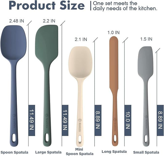 ChefAide 5 Pieces Silicone Spatula Set, Food Grade Rubber Spatula, Upgrade Strong Handle with Ergonomic Grip, Heat Resistant Up to 600°F for Nonstick Cookware, Cooking