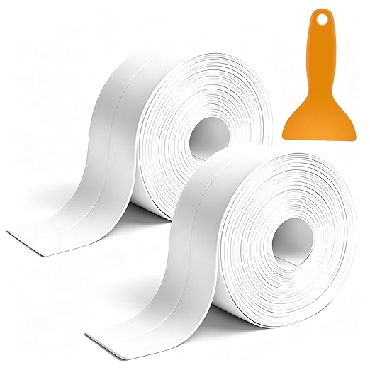 Caulk Tape Waterproof Self Adhesive 1.5" x16.4ft 2 Rolls White Toilet Caulk Sealant Tape, Shower Sealing Strip for Kitchen, Bathroom, Sink, Bathtub Toilet Edge Protector.