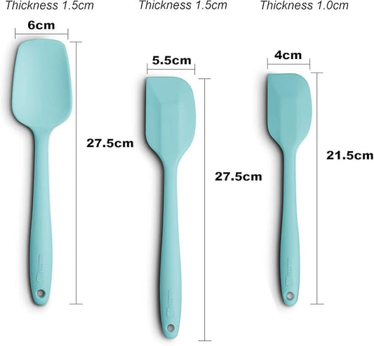 Silicone Spatula 3‑Piece Set Heat Resistant 600°F Non‑Stick Rubber Spatulas with Stainless Steel Core ALLWIN HOUSEWARE Large Spatula, Spoonula & Mini Spatula for Cooking & Baking, Aqua Sky