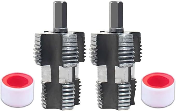 Electric Drill Compatible Pvc Pipe Threader Kit, Pvc Pipe Threader, Pipe Thread Maker Tool For Cutting Pipe Threader with 3 Dies, Plastic Tap Die Set, 1/2", 3/4", 1" (2 Pcs Innersole)