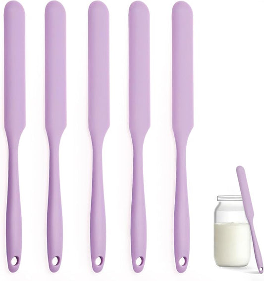 Silicone Jar Spatula Set of 5, Long Handle Skinny Spatula and Spurtle for Sourdough Starter, Flexible Jar Scraper for Peanut Butter, Jam, Icing, Cream with No Batter Left Behind (5)