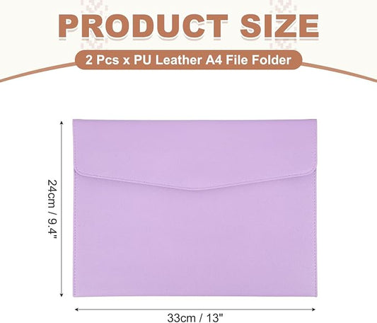 PATIKIL 2Pcs PU Leather A4 File Folder, Document Holder Envelope Waterproof Napa Texture Filing Organizer Portfolio Folder Case with Magnetic Snap Closure for Home Office, Purple