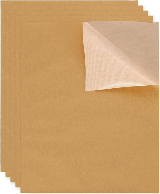 MECCANIXITY 5 Pcs Leather Repair Patch 10"x12" Self-Adhesive Leather Vinyl Repair Tape Kit for Furniture Couches Sofa Chair Car Boat Seats Jackets, Khaki