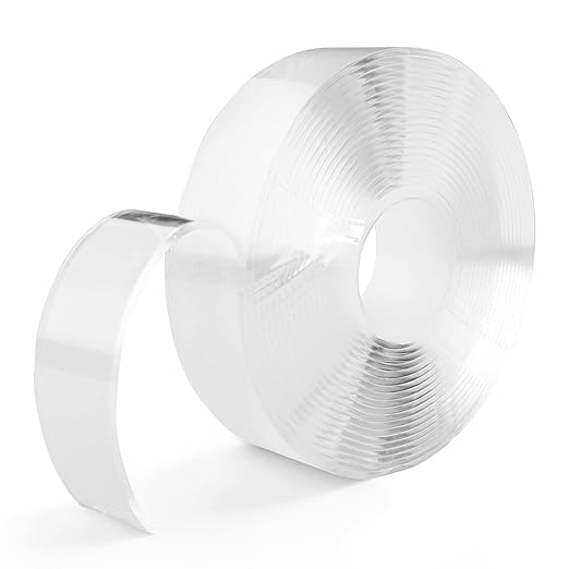 SANKEMU Double-Sided Tape Heavy Duty 16.5 FT x 1.18 in – Clear Removable Mounting Tape for Walls, Carpet, Rugs, Posters – Reusable, No-Residue, Indoor/Outdoor Nano Gel Grip