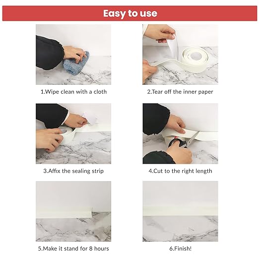 SNAIL GARDEN 4 Rolls White Sealant Caulk Strip,Upgraded Non-Trace Caulk Tape,Self Adhesive Caulking Tape for Toilet Base,Bathroom, Bathtub, Kitchen,Wall Floor(3.2M×3.8CM)