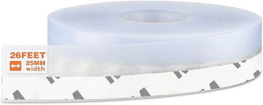 26 Feet Silicone Seal Strip, Door Weather Stripping Window Sealing Tape for Draft Stopper Adhesive Doors Windows and Shower Glass Gaps (Transparent, 25MM)