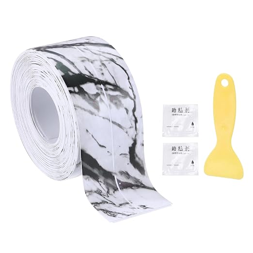 uxcell Caulk Tape Waterproof, 1.42 Inch x 16.4 ft Self-Adhesive Sealant Sealing Strip Caulking Sealant Tape PVC with Tool for Kitchen Sink Toilet Bathroom Bathtub Floor, Black White