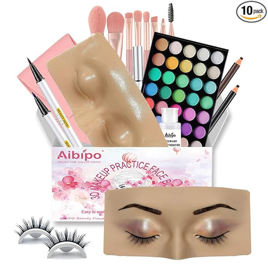 Makeup Mannequin Face Board With Kit - 3D Silicone Half Face for Eyelash and Eye Shadow Practice - For Students and Beginners (White)