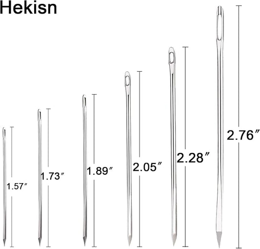 Hekisn Professional Large-Eye Triangle Leather Needles with Threaders for Hand Sewing Repair Stitching Projects (1.83 * 70/1.6 * 58/1.25 * 52/1.02 * 48/0.95 * 46/0.76 * 40mm)