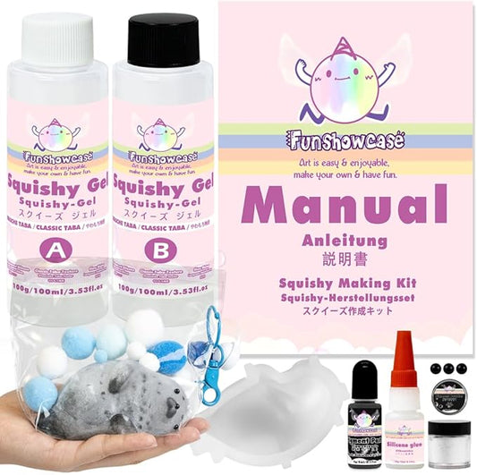 Taba Squishy Kit Seal Silicone Mold 4''+Liquid Gel+Flocking Cute Animal Maker Set