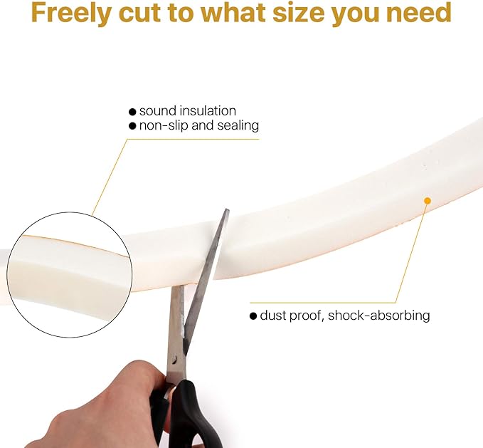 Door Weather Stripping-2 Rolls, 1/4 Inch Wide X 1/16 Inch Thick Total 26 Feet Long, Adhesive Soundproof Foam Seal Tape for Windows and Doors(13ft x 2 Rolls)
