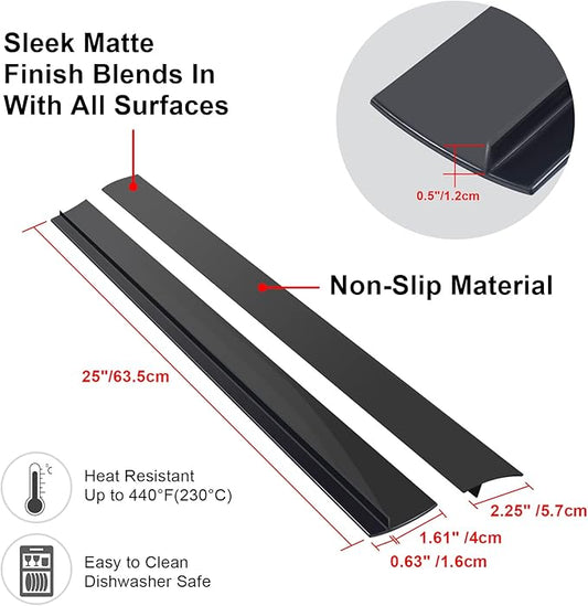 Silicone Stove Counter Gap Cover (2 Pack, 25in, Black), Non-Adhesive Heat Resistant Kitchen Stove Gap Filler, Easy Clean Silicone Gap Guard Seals Spills Between Counter & Stove
