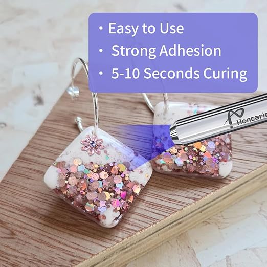 Honcaring UV Resin Kit with Light, 60g/2oz Fast Drying Beginner-Friendly Kit, Bonding & Repairing in Seconds, 30g*2 Clear UV Glue with UV Penlight for Resin, Plastic, Glass, Acrylic