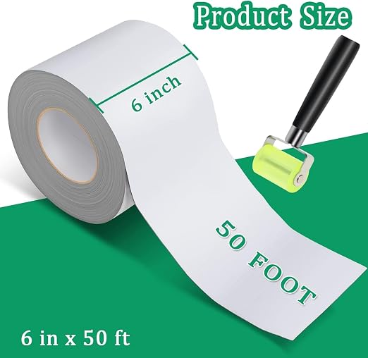 RV Roof Tape White, 6 Inch X 50 Feet RV Sealant Tape with Rubber Roller, Roof Patch Repair Tape for Camper Roof Repair, Use on Various Motorhomes Roof Surfaces, Seaming Patching Waterproof Butyl Tape
