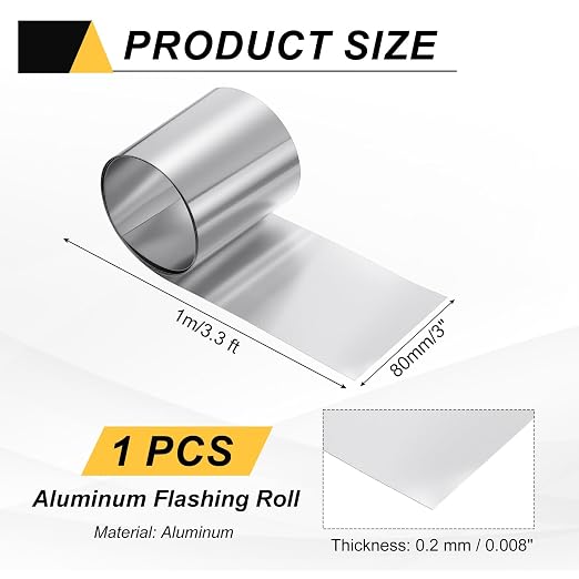 uxcell Aluminum Flashing Roll, 3in x 3.3ft Metal Roof Panels 0.2mm Waterproof Aluminum Sheet Roll for House Repair, Roof Flashing, Sealing Windows Doors, DIY Projects
