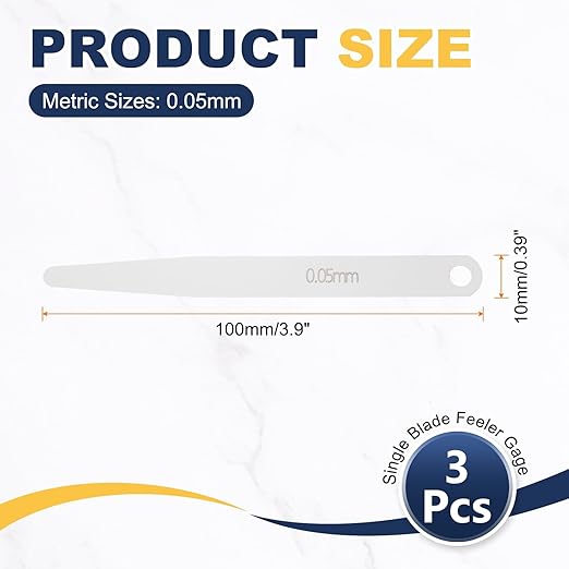HARFINGTON 3pcs Metric Thickness Feeler Gauge 0.05mm Single Blade Oval Feeler Gauge 3CR-13 Stainless Steel Gap Measuring Tool for Repair Valve Guitar Spark Plug