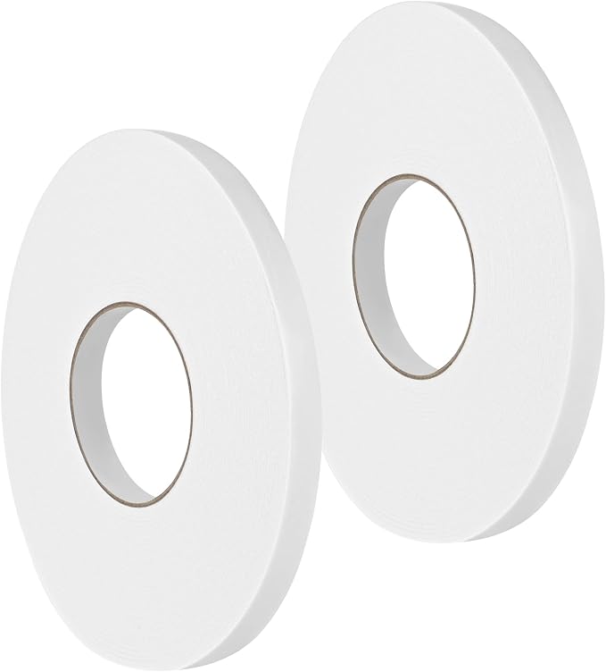 Double Sided Foam Tape 0.5In x 52.5FT 2 Pack, Mounting Tape Heavy Duty, Strong Adhesive Weatherproof Seal Strips for DIY Craft Picture Poster, Car & Gap Filling Mountings, Home Office Decor (White)