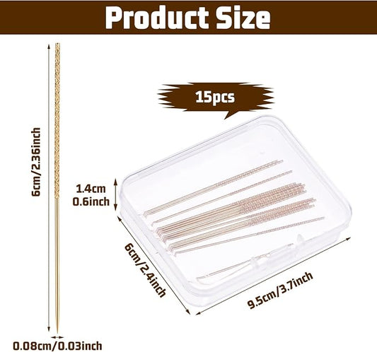15Pcs Snag Nab It Tool 2.36 x 0.03 Inch Snag Repair Needle Tool with Case, Leather Stitching Needles Sharps for Woven Knitted Cloth Garments Drapes(Gold)