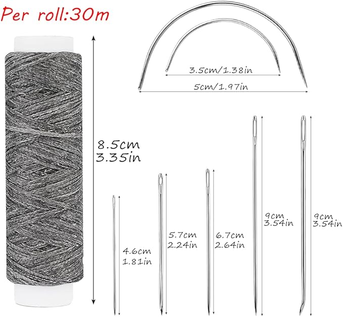 Ftyiwu Waxed Thread, Upholstery Needle and Thread 32 Yards with 7PCS Hand Sewing Needles for Home Upholstery Carpet Canvas Repair Leather Sewing (Dark Gray)