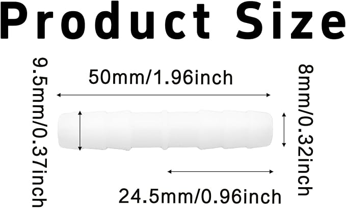 6Pcs 5/16" x 5/16" Plastic Hose Barb Fittings, Barbed Splicer Mender Joint Adapter Union Connectors for Aquarium, Household, Fuel, Gas, Liquid, Air Hose Repair