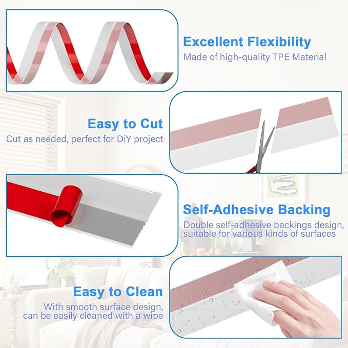 20FT Weather Stripping Door Seal, 1" Silicone Door Draft Seal Tape for Gaps Under Door - Weatherstripping Sweep Stopper for Shower Door & Sliding Glass Door