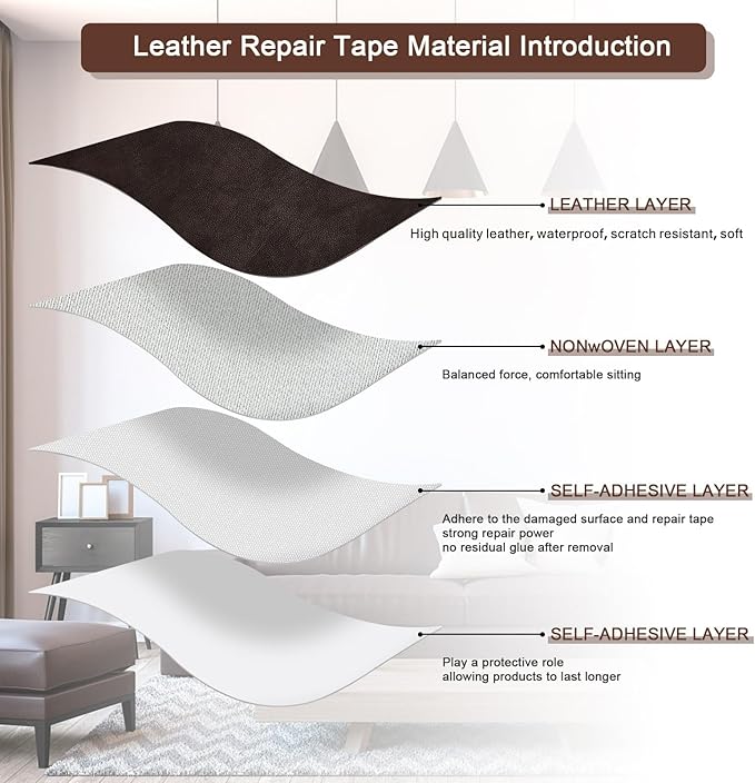JDLUGH Sofa Leather Repair Patch Tape, 8.2x11 Inch2PCS Self Adhesive Couch, Car Seat, Office Chair, Leather Furniture, Vinyl Repair Patch Kit for Furniture(Dark brown1.0)
