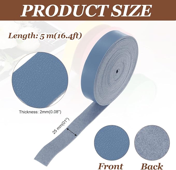 MECCANIXITY Faux Leather Strap, 1" Width x 197" Long Grained Leather Belt Strip Trim Roll for DIY Craft Projects, Pet Collars, Traction Ropes, Bag Straps, Hobby Workshop (Blue)