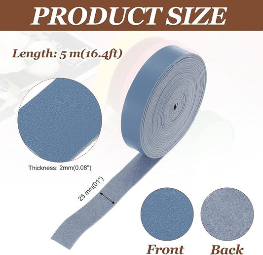 MECCANIXITY Faux Leather Strap, 1" Width x 197" Long Grained Leather Belt Strip Trim Roll for DIY Craft Projects, Pet Collars, Traction Ropes, Bag Straps, Hobby Workshop (Blue)