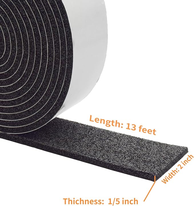 DOBTIM Pipe Insulation Foam Wrap Tape, Self Adhesive with High Resilience for Pipe Insulation Wrap 13 Ft Long x 2 Inch Wide x 1/5 Inch Thick