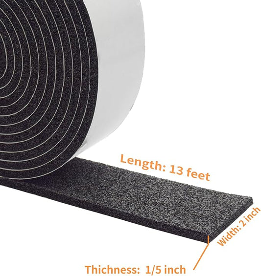 DOBTIM Pipe Insulation Foam Wrap Tape, Self Adhesive with High Resilience for Pipe Insulation Wrap 13 Ft Long x 2 Inch Wide x 1/5 Inch Thick