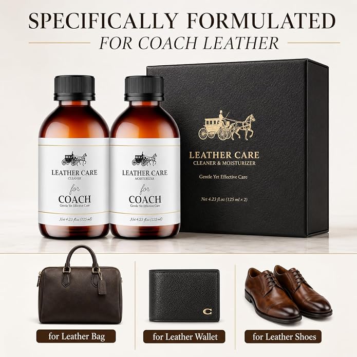 Leather Cleaner & Moisturizer Set For Coach, Gently Cleans Leather Handbags, Restores Shine, Softens, Remove Stains & Light Scratches, Safe for Premium Bags, 125ml, 2 Pack