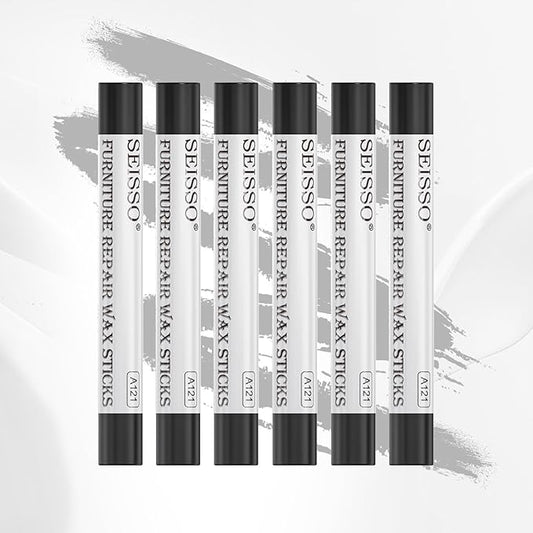 SEISSO Furniture Repair Crayon, 6 PCS Wood Filler Sticks, Scratch Repair Wax, Furniture Marking Repair for Scratch, Cracks, Hole, Table, Cabinets, Laminate Wood Floor, Guitar, Instrument, Black