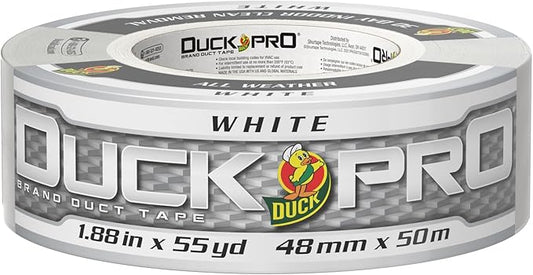 Duck Pro Heavy Duty Duct Tape for Long Lasting Repairs, 2" Wide (1.88 in x 55 Yds) Performance Grade Tape with Waterproof Backing, White, 1 Roll