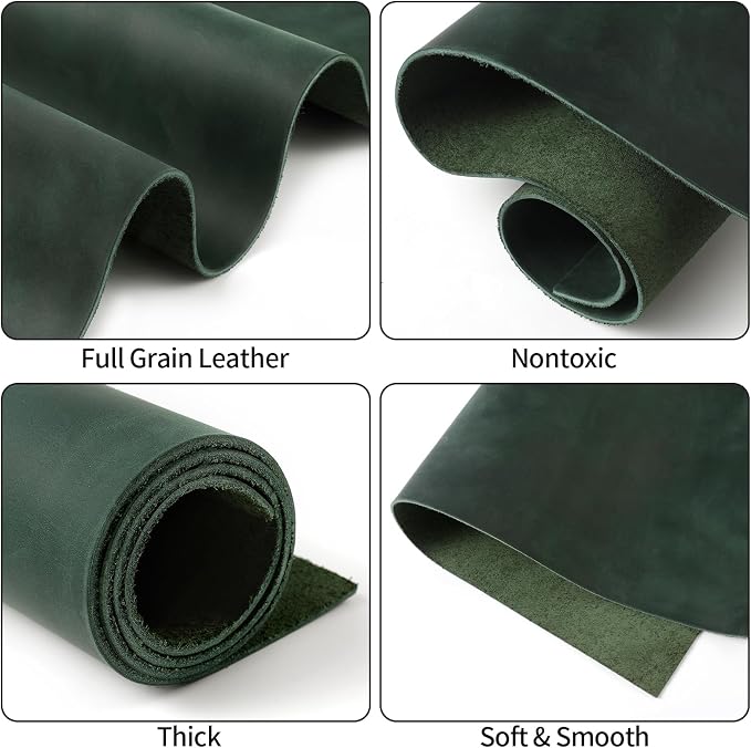 RingSun 6''X12'' Green Leather Sheets for Crafts (4mm), Full Grain Leather Tooling Leather
