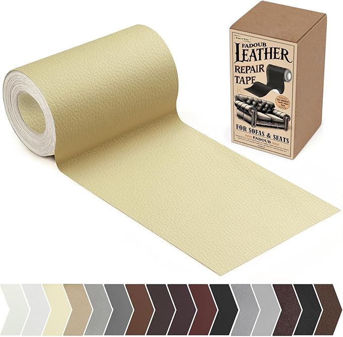 Leather Repair Patch, 4 x 63In Self Adhesive Leather Repair Tape for Furniture, Vinyl Repair Tape for Repairing Vinyl, Couch, Sofa, Car Seats, Car Interior (Beige)